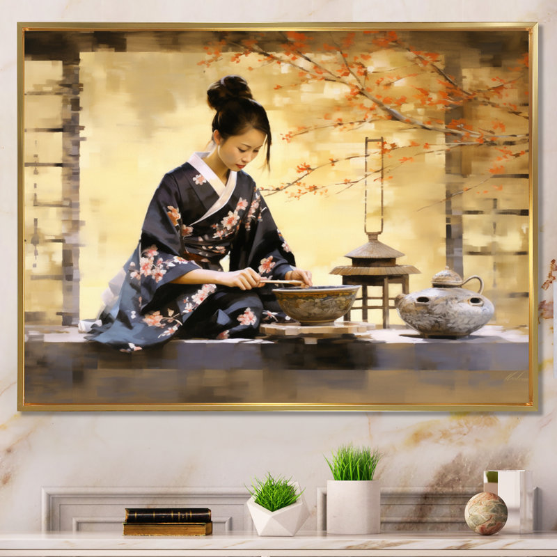 Asian Art Tea Cerémonie II, reproduction d'art sur toile, H 24 po x l 32 po x P 1 po, Cadre flottant doré