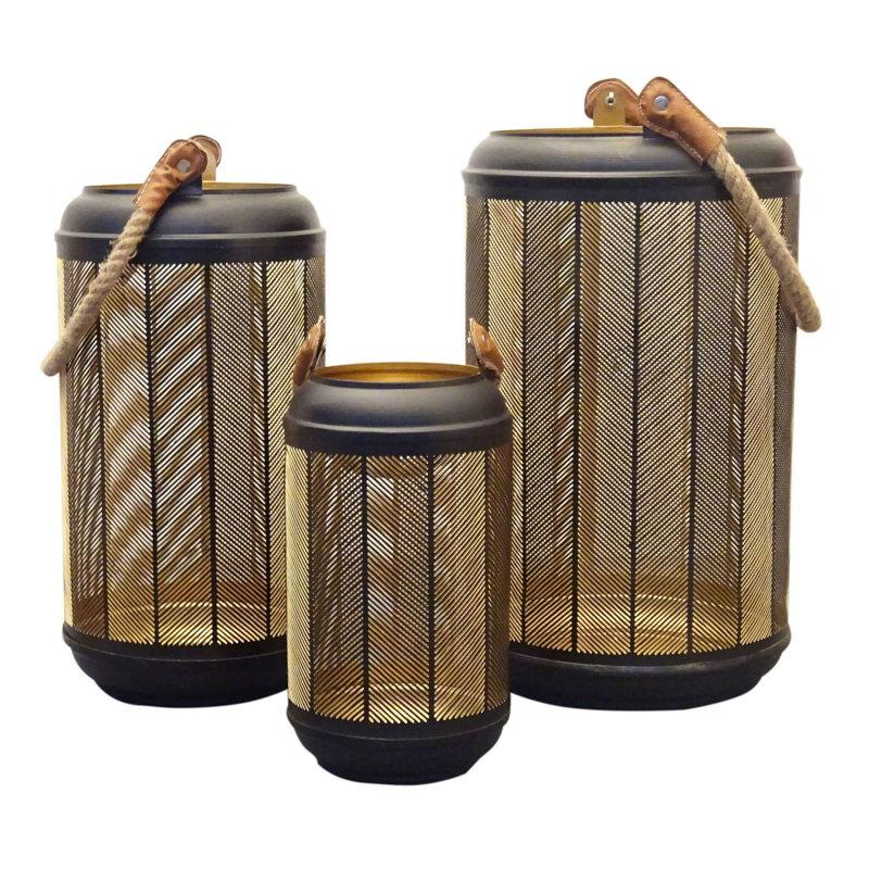 3 Piece Metal Wall Lantern Set, 25cm H x 20cm W x 20cm D, Green