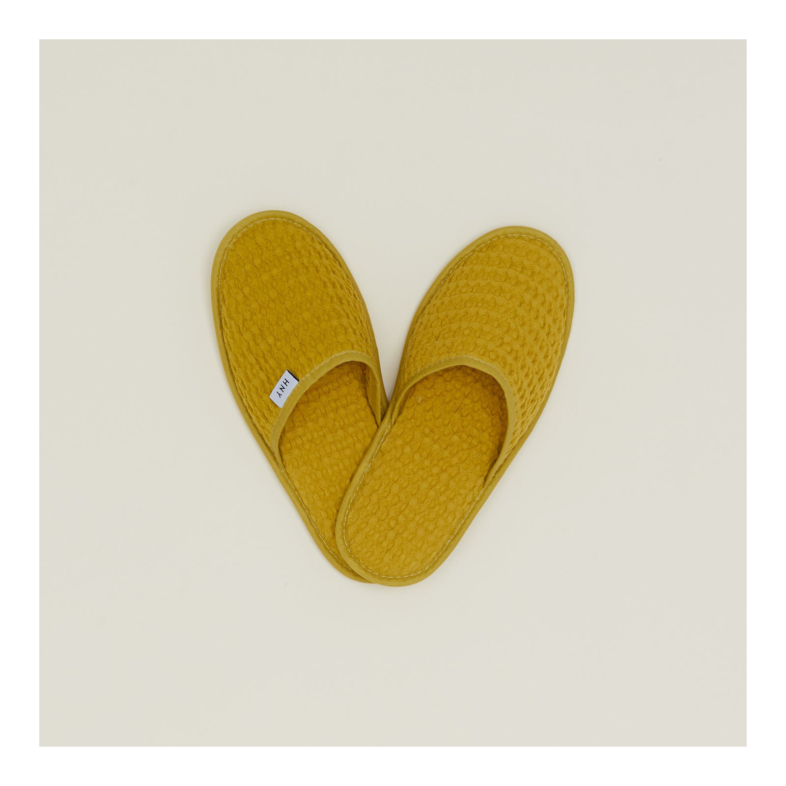 Simple Cotton Waffle Slippers, Small, Mustard