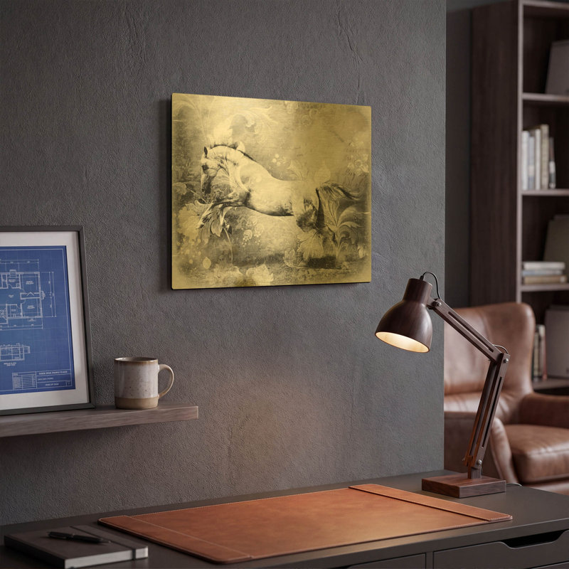 Tableau mural en métal doré « Cheval blanc » de GraphINC, 40,6 x 30,5 cm, 16"x12"