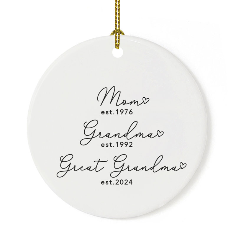 Custom Mom Grandma Great Grandma EST Ornament Ceramic 20XX Baby Announcement Christmas Keepsake, Yes