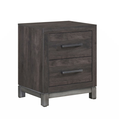 Belle table de chevet moderne et élégante 1 pièce avec 2 tiroirs gris brunâtre et finition argent antique