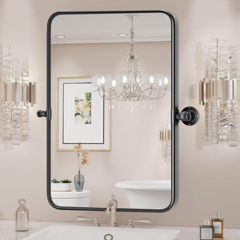 Metal Rectangle Wall Mirror, Black, 36" x 24", Vertical