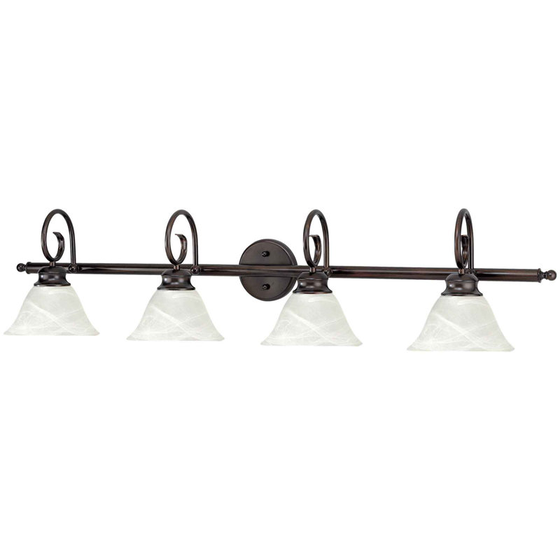 Applique murale 4 lumières pour salle de bain ou pour meuble-lavabo fluorescent bronze d'intérieur 4 lumières avec abat-jour en verre albâtre blanc