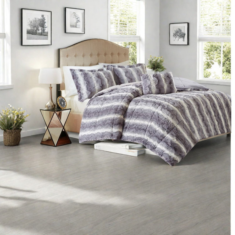 Luxurious Faux Fur Bedding Sets, Polyester Comforter, Contemporary Home Elegance