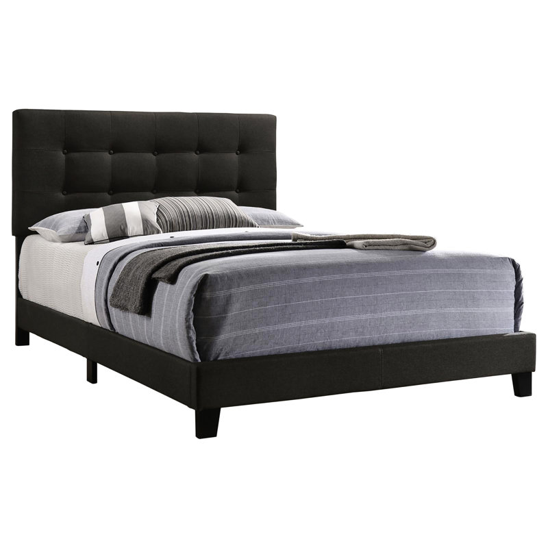 Lit double gris anthracite élégant et élégant avec tête de lit tapissier