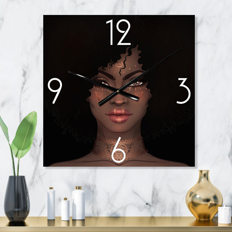 Portrait d'une femme afro-américaine II - Horloge murale moderne, Petit