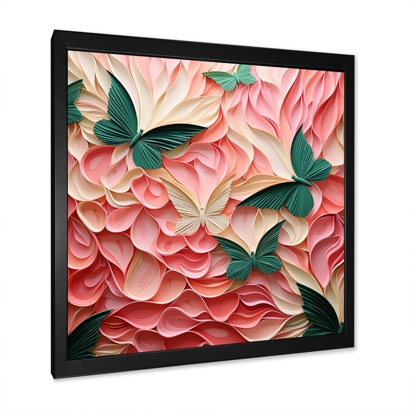 Détail d'une harmonie de papillon vert - art mural papillon, Cadre simple noir, H 36 po x l 36 po x P 1,5 po