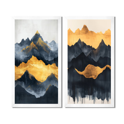 «Black Gold Desert», art mural 2 pièces, toile Mountain Mirage, Mountain Mirage en noir et or