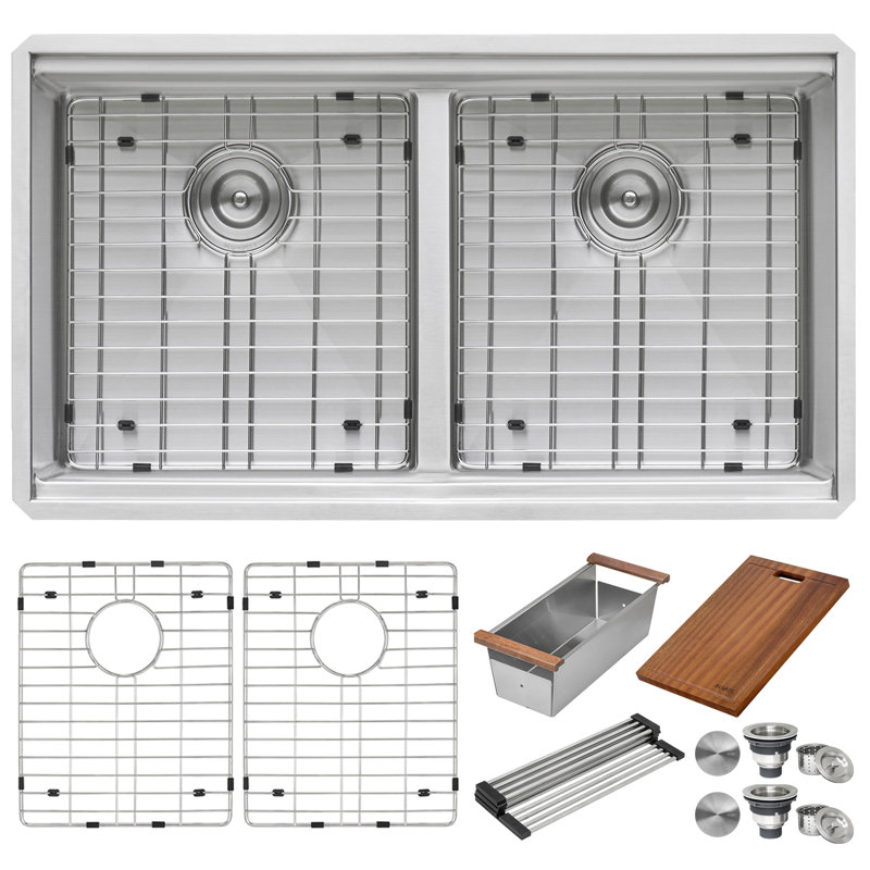 33" L x 19" W Double Basin Undermount Kitchen Sink