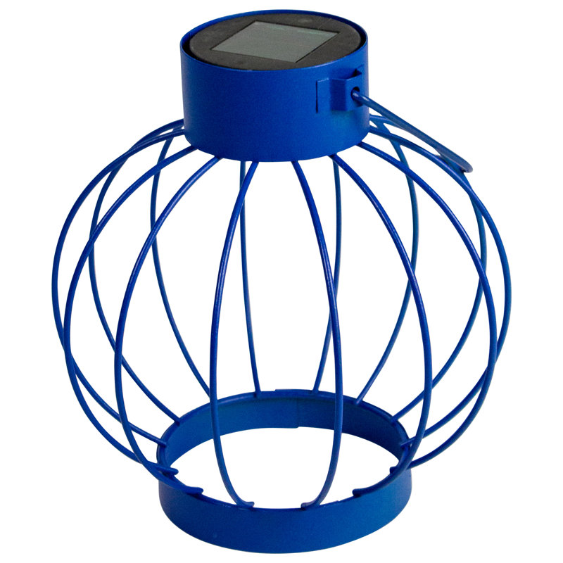 6.5" Outdoor Hanging LED Solar Lantern with Handle, Blue