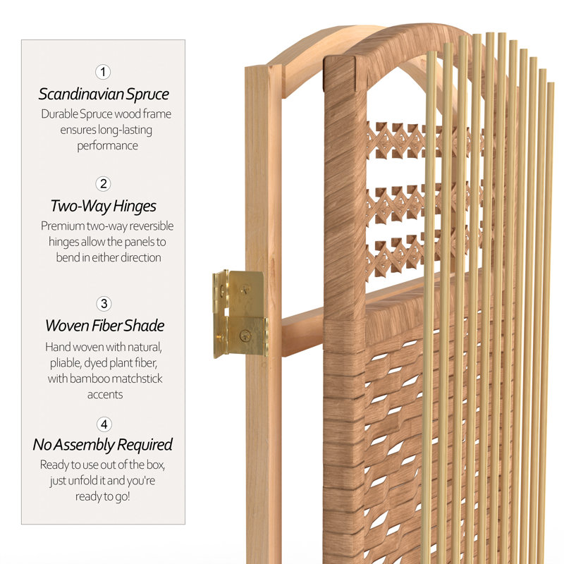 67" x 64" Weave 5 Panel Room Divider, Natural, 5