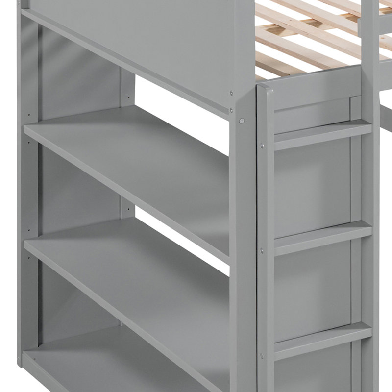 Ahran 5 Drawer Loft Bed with Built-in-Desk by Isabelle & Max, Full over Full, Gray