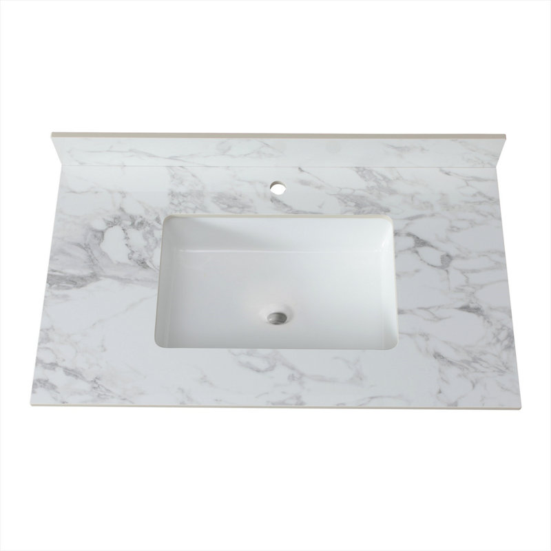 Plateau de meuble-lavabo moderne avec lavabo rectangulaire encastré en céramique, trou de robinet simple