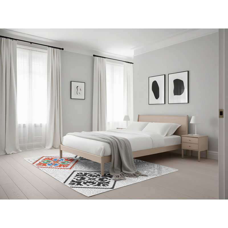 Tapis noir/zone orange à motifs, Rectangle 5 pi x 7 pi