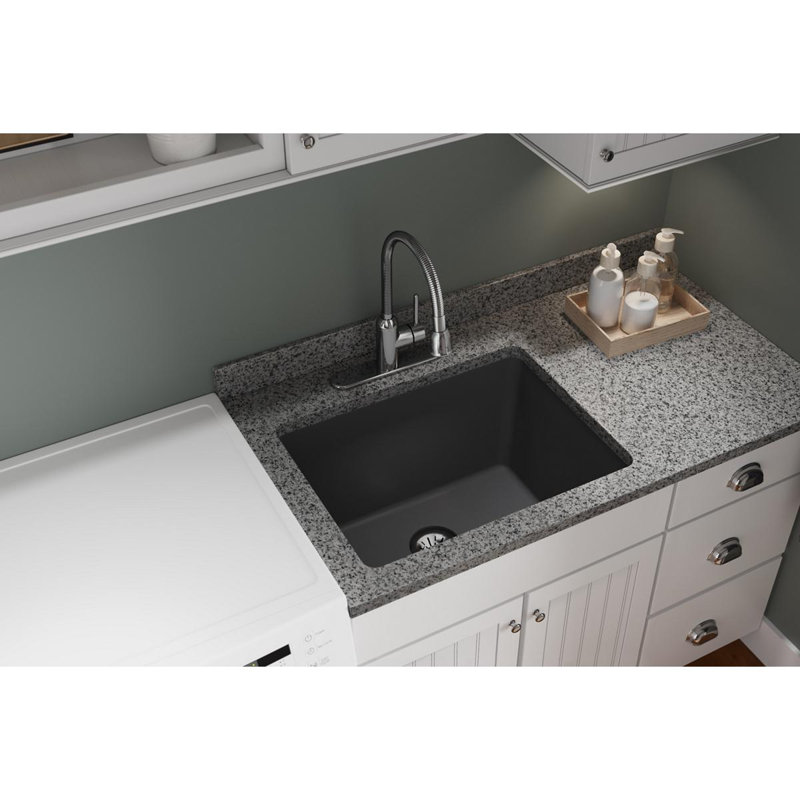 Quartz Classic 25" x 18-1/2" x 11-13/16" Undermount Kitchen Sink with Basket strainer, Dusk Gray