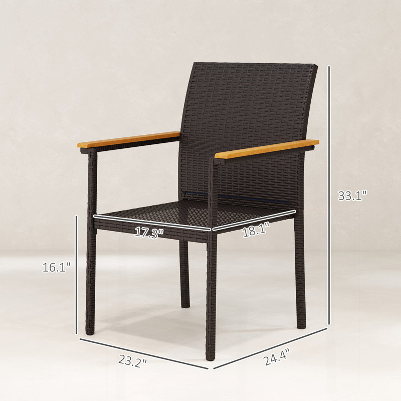 Ensemble de 2 chaises de patio en osier avec dossier et accoudoirs, Brun / blanc crème