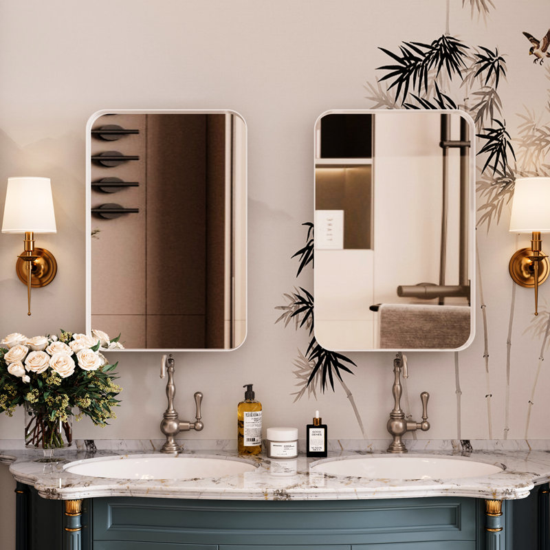 Armoire de salle de bain à miroir encastrée avec tablette réglable - 16 po x 24 po, cadre en métal blanc, cadre moderne réglable, style contemporain