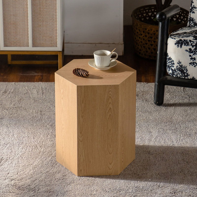 Table basse Hexagon, table de bout moderne, Bois naturel