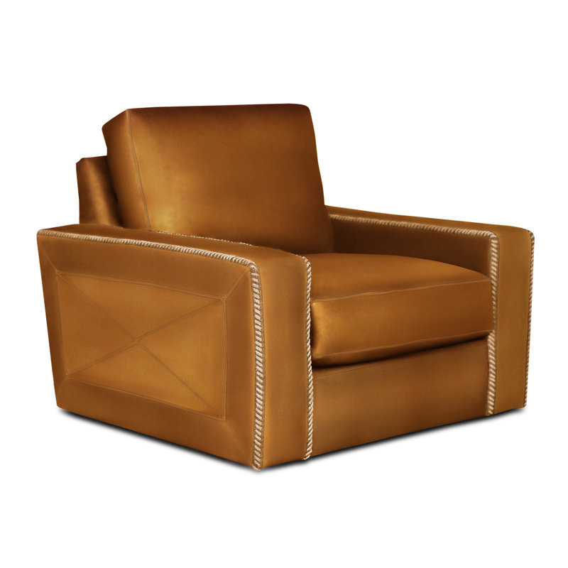 Uptown Cowboy Leather Swivel Club Chair, Cognac (Maestro Artisano), Ash Honey