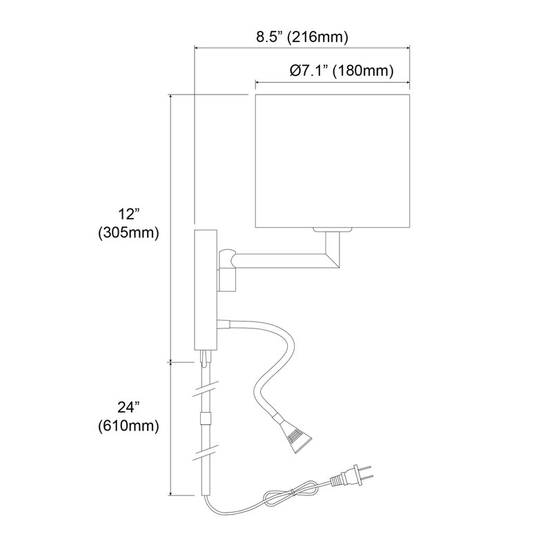 Eckert Steel LED Plug-in Armed Sconce