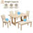 6 Piece Dining Table Set with Bench, Wooden Rectangular Kitchen Table Set with Bench and 4 Upholstered Chairs, U-shaped base