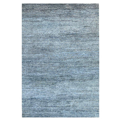 Blue Solid Textured Silk Rug - 8' x 10'