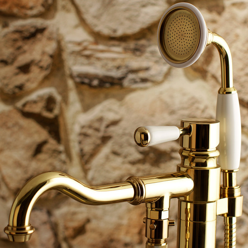 Kingston Brass Paris Single-Handle 1-Hole Freestanding Tub Faucet with Hand Shower, Polished Brass