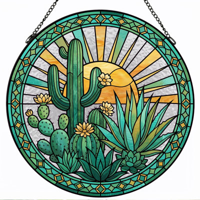 Desert Sunset Stained Glass Window Panel，7.8H