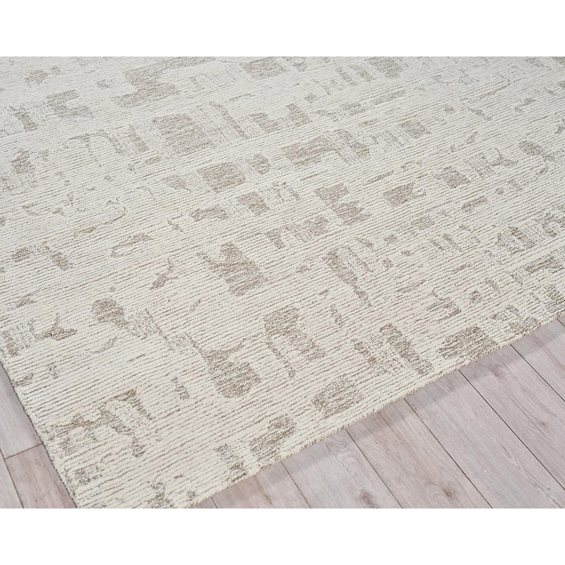 Handmade Beige and Ivory Wool Tufted Rectangular Rug 6' x 9'