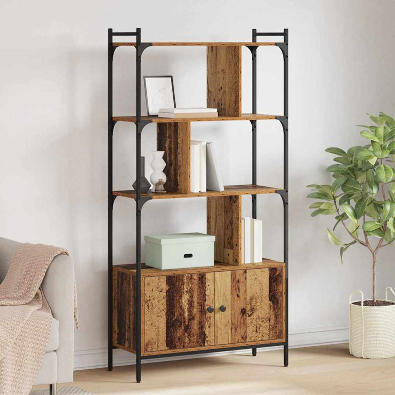 Bookcase with Doors Book Shelf Storage Shelf Organiser Engineered Wood, Old Wood