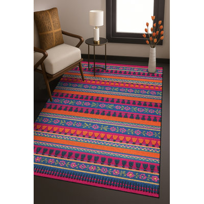 Tapis bleu tissé lavable rétro Mosso