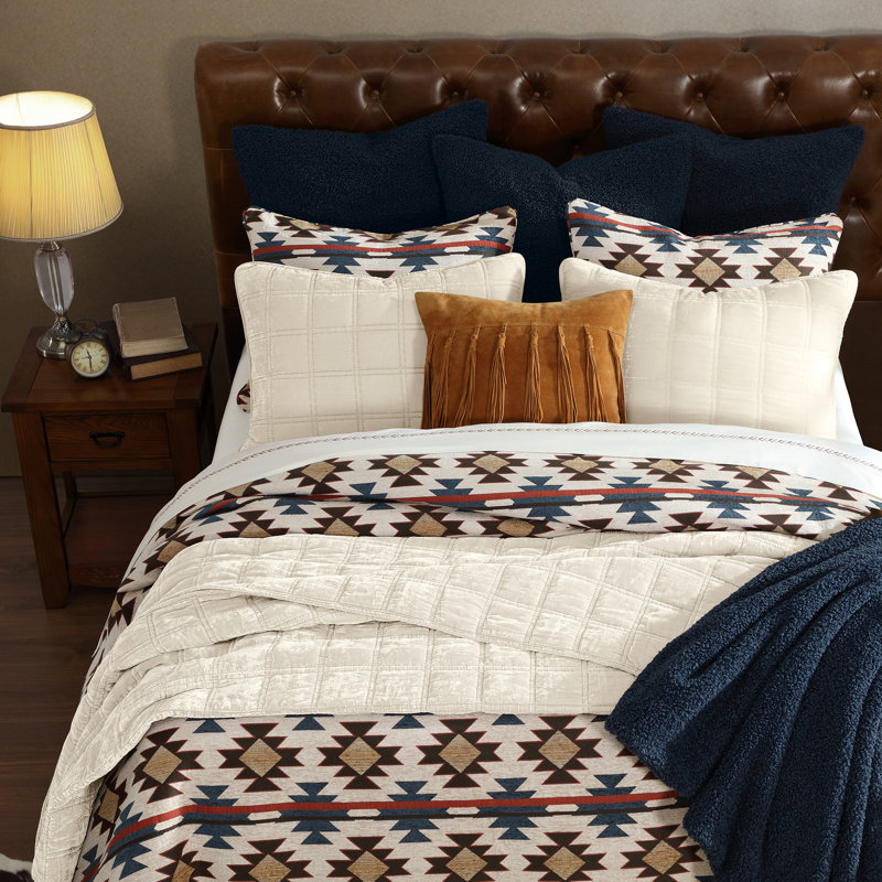 Tasha Polizzi Western Bedding Duvet Cover Set, Mariella Blue/Red/Cream Geometric, Queen Duvet Cover + 2 Standard Shams