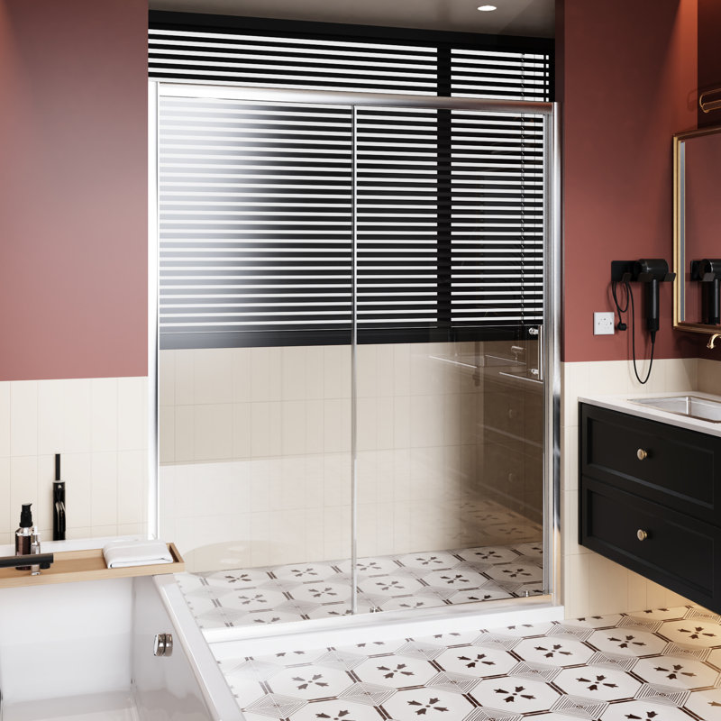 60 In W X 72 H Shower Door With Single Sliding Design, 1/5 Inch Thick Clear Glass, Aluminum Alloy, And Waterproof Edge Tall Door, Wide, Tempered Alloy Frame, Reversible Setup