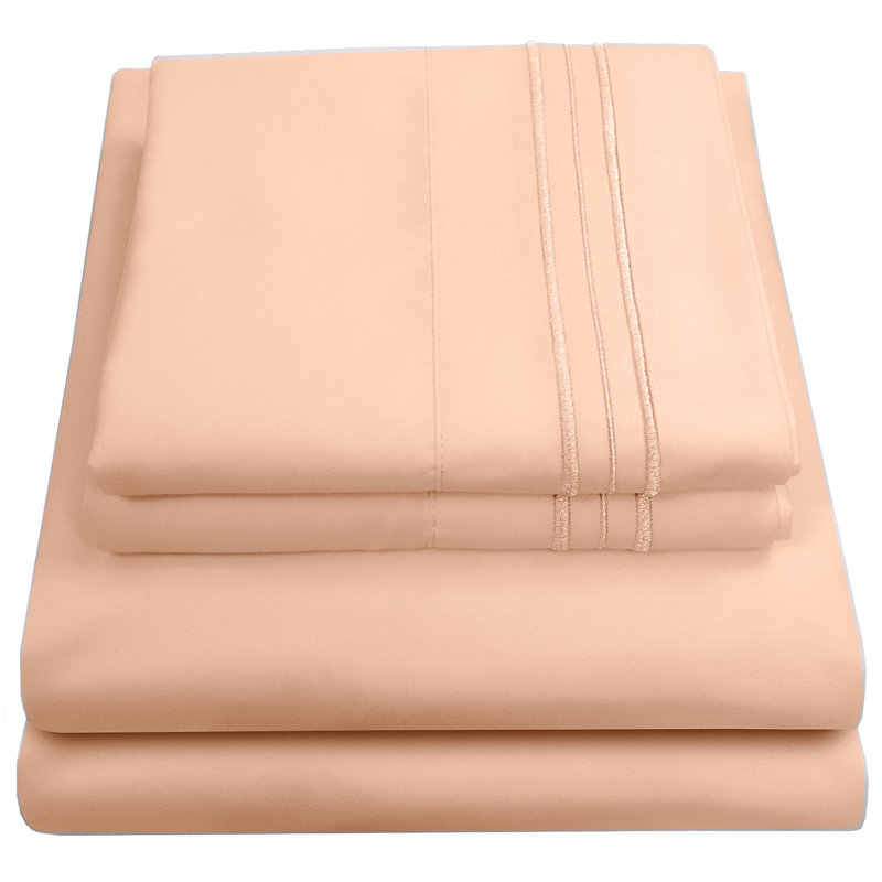 Luxurious Classic Soft Solid 1800 Series Microfiber Sheet Set, Various Colors and Sizes, Split King, Peach