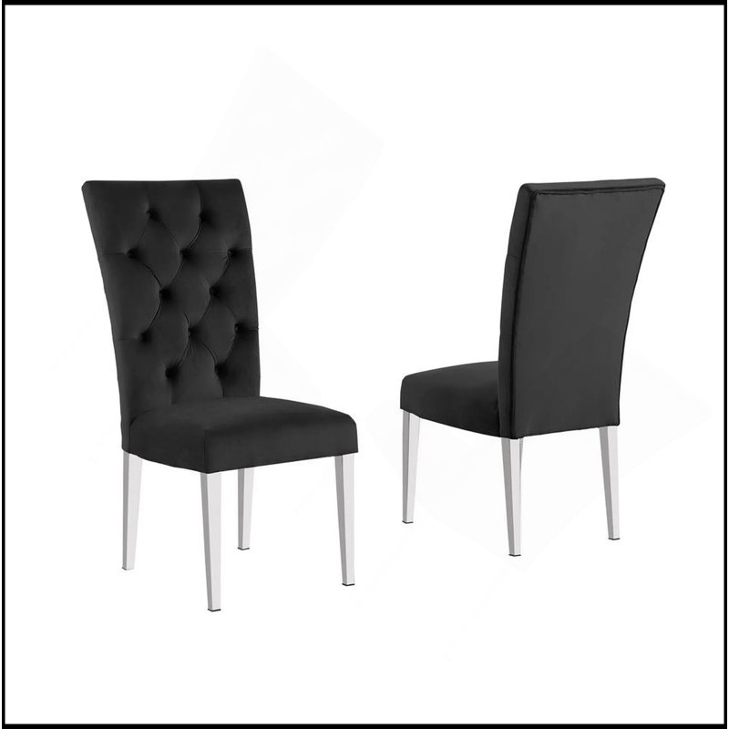 Ensemble de 2 chaises de salle à manger rembourrées Modern Velvet, Noir, noir, noir, noir