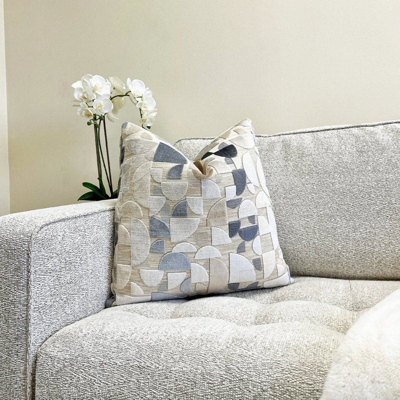 Housse de coussin géométrique en velours, H 20 po x l 20 po, Géométrique beige / bleu