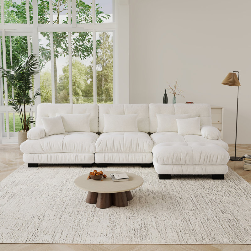 Ensemble de canapé en L Cloud Cloud Couch pour salon, tissu chenille, Chenille beige