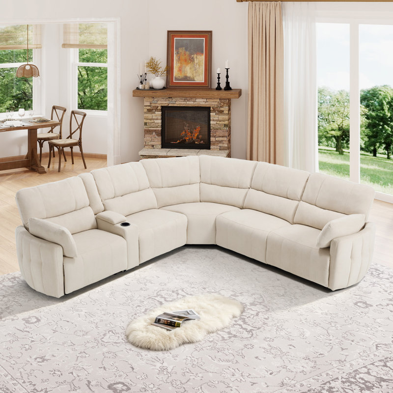 Canapé modulaire inclinable électrique 7 pièces avec console centrale et ports de recharge 7 pièces, Beige