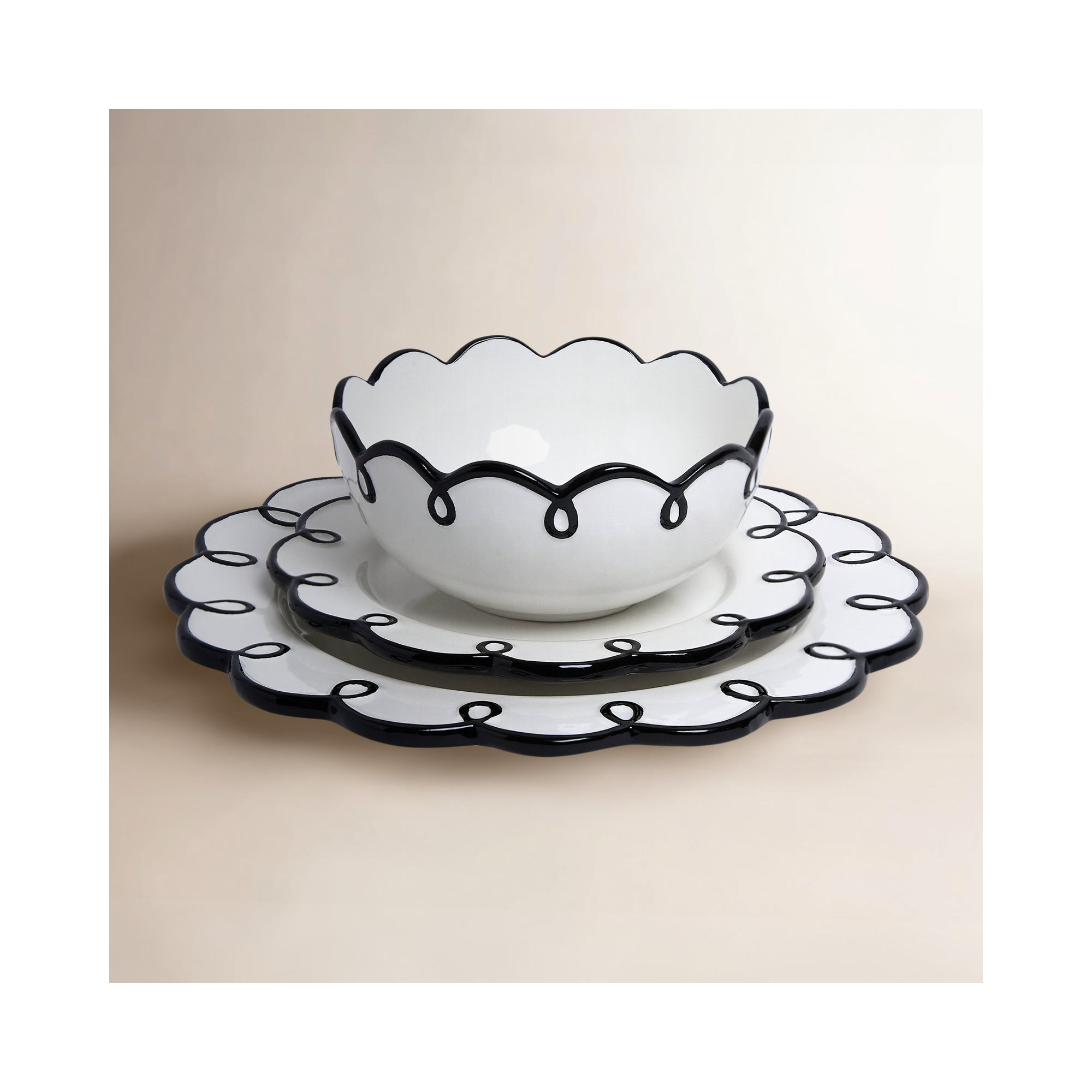 Sango 12-Piece Dolomite Dinnerware Set for 4- Glossy Plates & Bowls with  Scalloped Rims, Dishwasher & Microwave Safe, Premium Holiday Sets, Splash of Cheers
