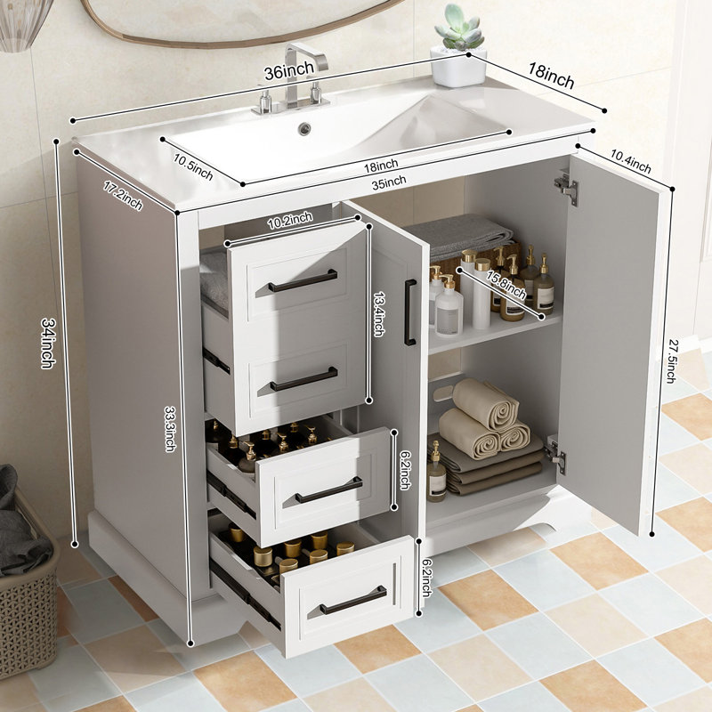 Meuble-lavabo moderne 36 "avec lavabo en céramique, Blanc