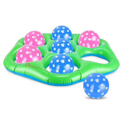 Ensemble de jeu de lancer de piscine gonflable Tic-Tac-Toe avec 7 balles gonflables et pompe à main, jeu d'eau flottant portatif d'été pour piscine, fête de famille dans la cour