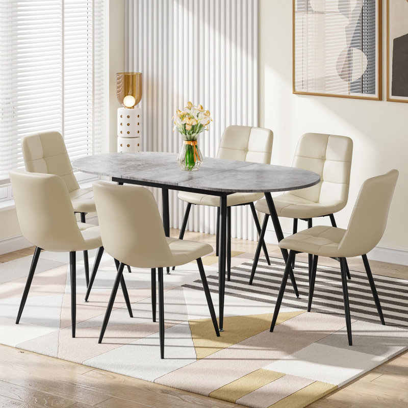 6 - Person Extendable Dining Set, Beige, White