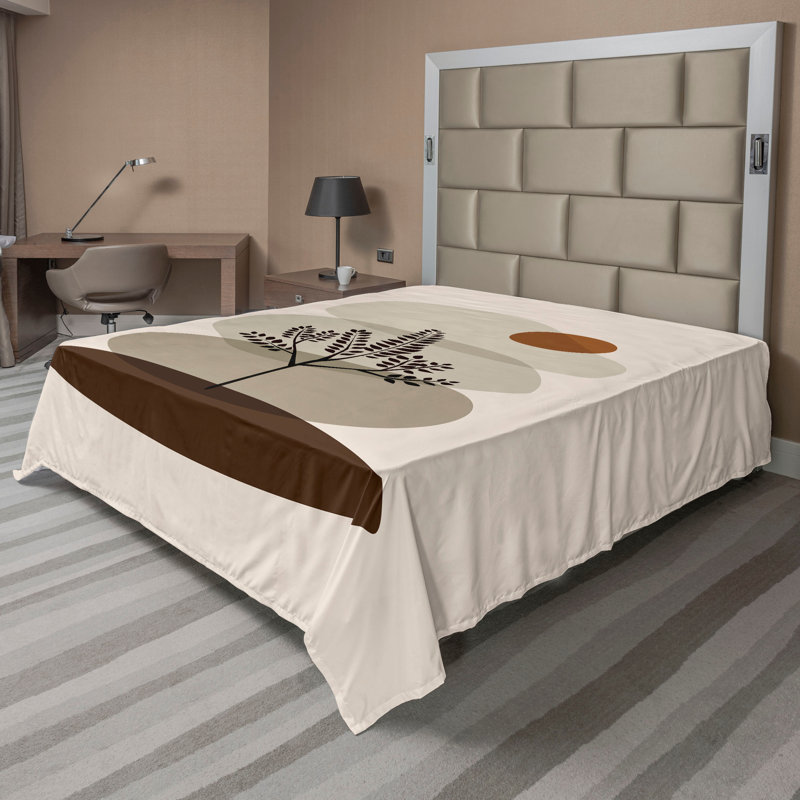 Drap plat moderne de style bohème Ambesonne, Champagne / motif abstrait chocolat, Drap plat pour très grand lit californien