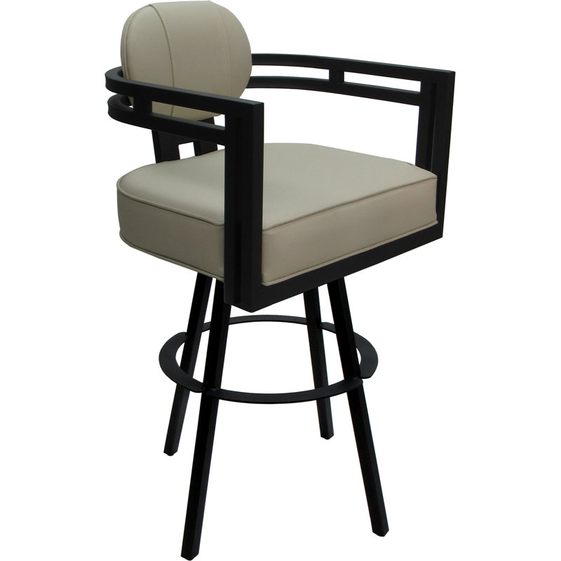Swivel Metal Counter Stool - 26" Seat, Black, Ocean Beige/Vinyl
