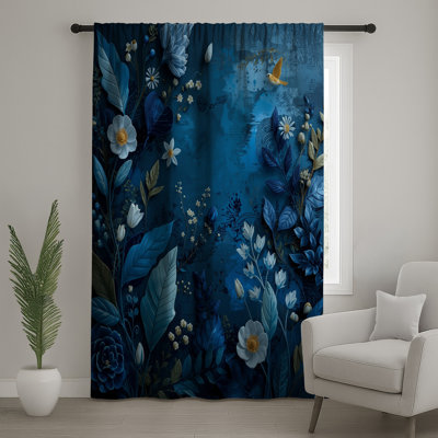 Rideaux à motif floral bleu, voilages et voilages à motif floral - 1 panneau