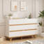 Commode blanche pour chambre à coucher avec 6 tiroirs, commode blanche brillante de 47,2 pouces pour le salon