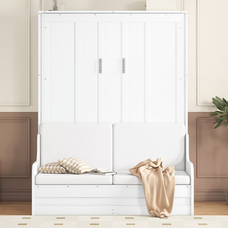 Lit escamotable mural Murphy avec coussin, base de lit, Blanc