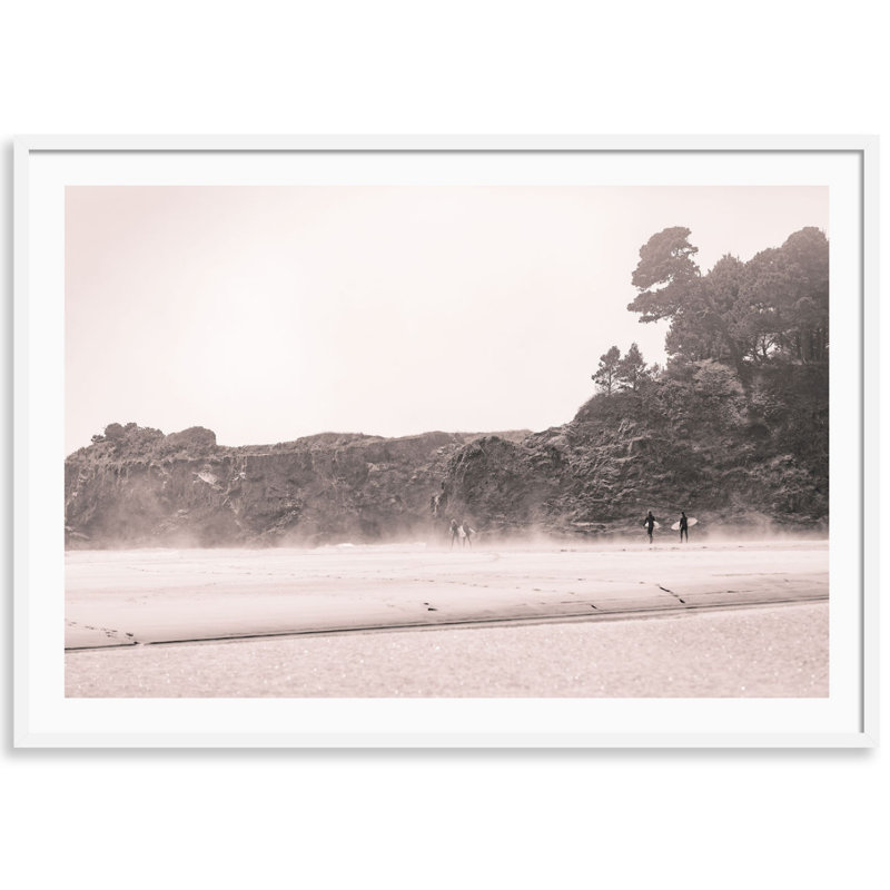 Mendocino Surfers Print by Carly Tabak, White Wood, 44" W x 31" H