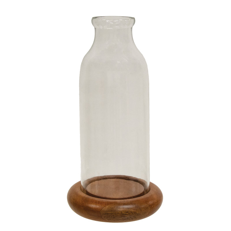 Ensemble de 2 bouteilles en verre sur base en bois - H 9,25 po